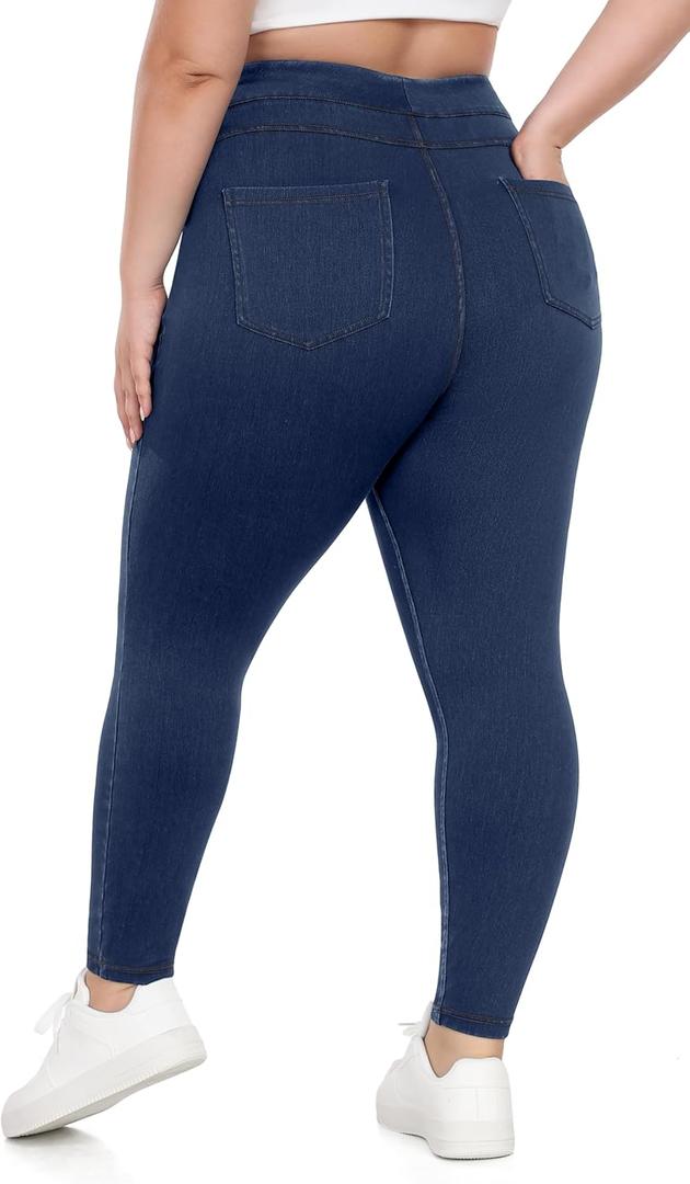 IUGA Jeggings for Women Tummy Control Stretchy High Waisted Jeans Pull on Skinny Jean Leggings with Pockets Trendy Casual (2X, Dark Blue)
