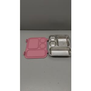 Elk and Friends Kids Stainless Steel Bento Box with Silicone Lid | Leakproof | Toddler Lunch Container | 4 Compartments | Dishwasher Safe