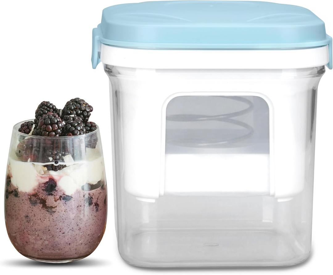 Greek Yogurt Strainer with Lid, Yogurt Maker, Yoghurt Filter with Ultra Fine Nylon Mesh Strainer & Pressure Filtration, 1.5Qt Thick & Creamy Greek Yogurt, BPA-Free, Aqua Blue