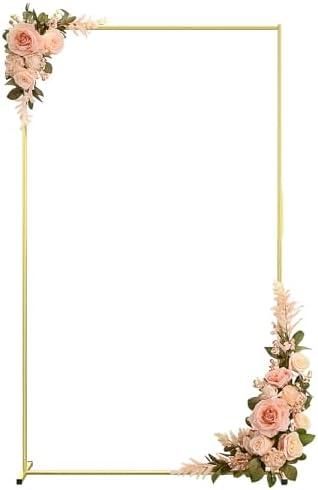 Metal Wedding Arch Backdrop Stand 6.6x3.3 FT Gold Square Balloon Arch Frame for Ceremony Party Birthday Bridal Baby Shower Anniversary Arbor Balloon Decoration