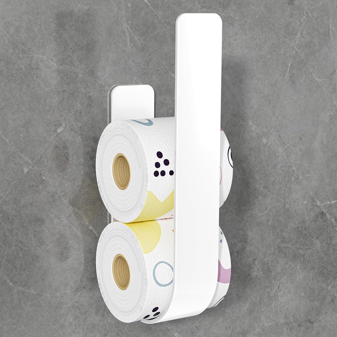 Toilet Paper Storage Wall Mount, Extra Toilet Paper Storage Holder for 3 Rolls, Adhesive Metal Tp Roll Holder Stand for Rv, Bathroom, White