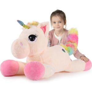 Tezituor 32in Unicorn Plush Toys,Beige Giant Unicorn Stuffed Animals,Lovely Unicorn Birthday Decorations for Girls,Big Unicorns Gifts for Children