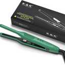 K&K 3/10 inch Plate Small Mini Ceramic Flat Iron Nano Tourmaline Flat Irons for Short Hair Pixie Cut Pencil Straightener for Women Dual Votage (Digital Display, Green)