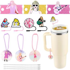 2 x 10 Pcs Stanley Cup Accessories Set, 4 Pcs Stanley Straw Covers10mm+3 Pcs Name Plate Lids for 30 oz +3 Pcs Charms for Handle Tumbler Decorations gifts for girls and daughter