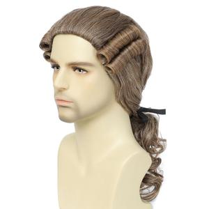 Men's 18th Century Colonial Judge Wig, Lawyer Aristocrat Curly Costume Wig for Halloween Historical Theme Party (Brown)