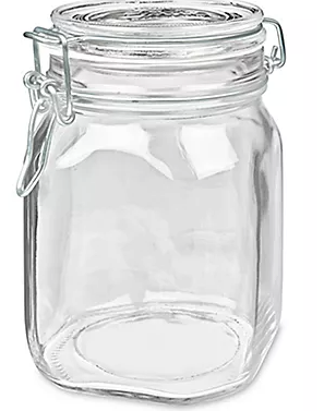 Mason Craft & More Airtight Kitchen Food Storage Clear Glass Clamp Jars, 2 Pack 1 Liter Clamp Preserve Jars