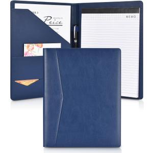 Pacific Mailer Padfolio Portfolio Leather Binder, Interview Legal Document Organizer, Business Card Holder Included Letter Sized Writing Pad [Blue, Piano Noir Faux Leather Matte Finish] (Padfolio (9.75" x 12.5" x 1"))