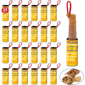 Outdoor Fly Trap Indoor Hanging 24pk, Sticky Fly Strips Tape Paper for Home | Flies Ribbon Rolls for Home Kitchen, Fruit & Bug Gnat Catchers for Inside, Killer for Winged Insect