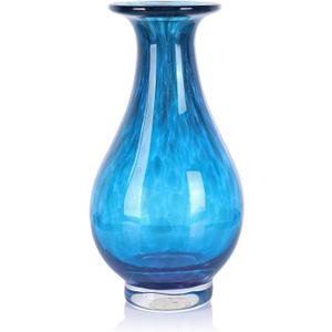 Hand Blown Glass Vase, Decorative Art Glass Centerpiece for Home Decor, Contemporary Flower Vase with Flared Rim for Table, Shelf, Mantel or Entryway Display（Teal）