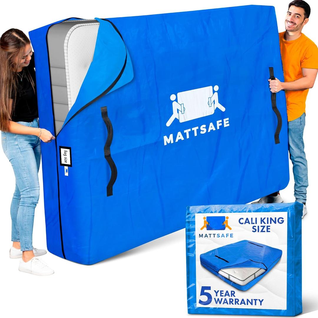 Nordic Elk Mattress Bags for Moving and Storage (Cali King) Heavy Duty Moving Supplies, 8 Sturdy Handles, Strong Zipper, Mattress Cover Bed Bags, Storage Cover Essentials Packing Protector (Blue)