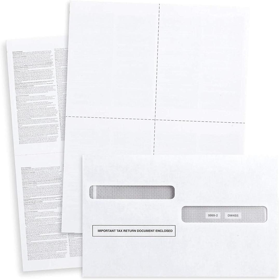 W2 Forms 2025 with Envelopes, Blank W2 4 Up Tax Forms 2025, 50 Employees kit, with Instructions in Back, Compatible with QuickBooks and Accounting Software, Idea for E-Filing, 50 Self Seal Envelopes