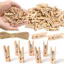 1.35 Inch Mini ClothesPins for Photo100 Pcs with 32 Feet Jute TwineMini Clothes Pins for Crafts,Wooden Small Clothes Pins for Pictures,Tiny Decorative Clothespins for Baby Shower(Natural Color)