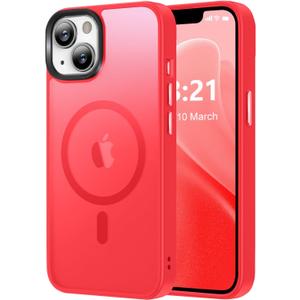 Magnetic for iPhone 13 Case/iPhone 14 Case, [Compatible with Magsafe & Military-Grade Protection] Slim Translucent Matte Phone Case for iPhone 13/14 6.1 inch,Red