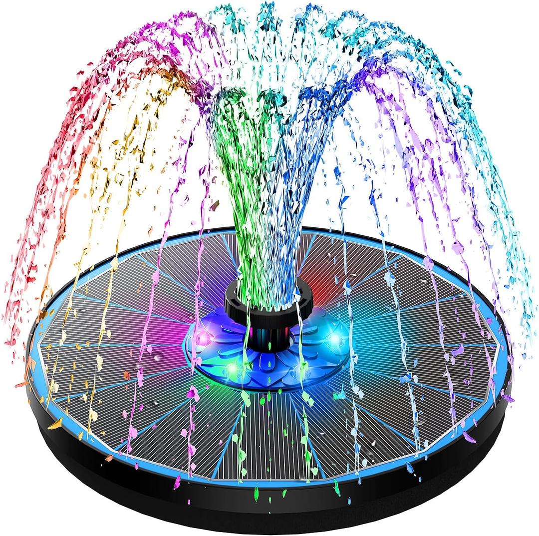 SZMP 3.5W Upgraded Glass Panel Solar Fountain with RGB Night Show, Anti-Drift Fixer & 7 Nozzles, Strong Floating Bird Bath Fountain for Garden, Pond, Outdoor (Blue)