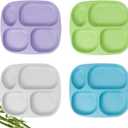shopwithgreen Bamboo Divided Plates for Kids Adults - Dinnerware Set for Toddlers Kids Children Baby, Toddler Dinner Plates, BPA Free, Stackable, Dishwasher Safe, 9.4 inch, Set of 4 (Ocean)