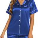 Ekouaer Silk Pajamas for Women Short Sleeve Sleepwear Soft Button Down Loungewear 2 Piece Satin Pjs Shorts Set (M)