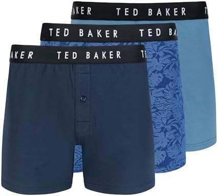 Ted Baker Men's 3 Pack Cotton Blend Boxer Brief, Blue, Size: Medium