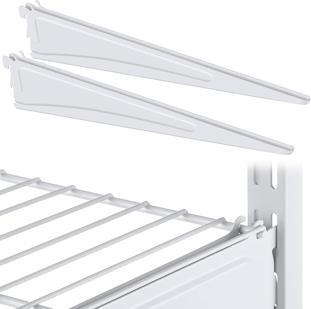 Adjustable Locking Shelf Bracket 16 Inch Shelf Brackets Heavy Duty Wire Shelving Brackets for Deep Wire Shelving Double Track System (White, 2 Pcs)