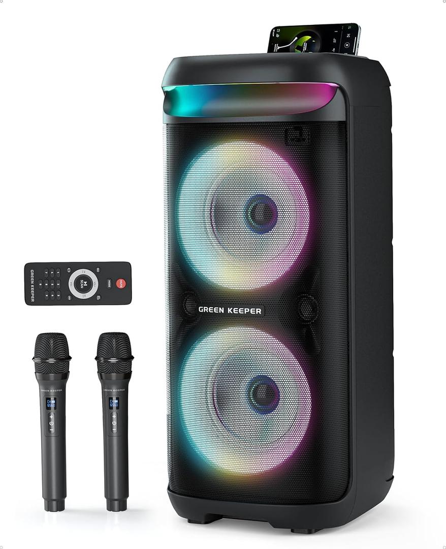 Karaoke Machine with 2 Wireless Microphone for Adults Portable Bluetooth Party Speaker 400W Peak Power PA System with LED Disco Light 6.5'' Speaker Big Sound 5400mAh Battery Indoor Outdoor