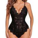 Avidlove Teddy Lingerie for Women Lace Bodysuit Snap Crotch Sexy V Neck One Piece Lingerie (Double Layers - Black, L)