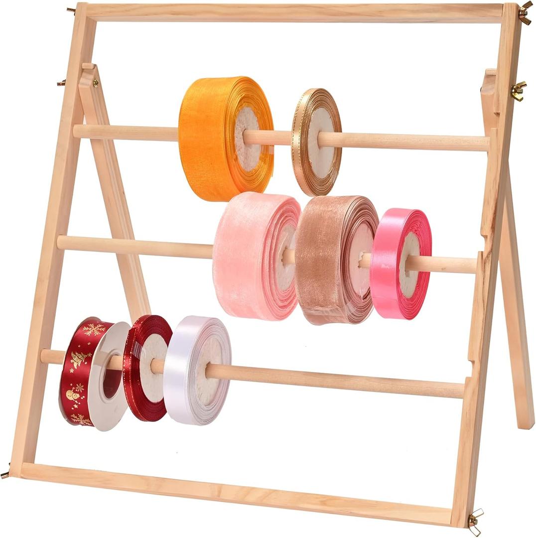 Sparkle Race Ribbon Organizer Storage, Wooden Ribbon Holder Organizer Rack for Craft Mesh Ribbons Arts & Crafts Supplies, Christmas Ribbon Storage Sticker Roll Holder Sewing Thread Organizers