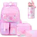 ACESAK Kids School Backpack for Girls, Rainbow Bookbag Backpack with 14OZ Water Bottle, Lunch Bag Set for GirlsTeens Middle Student, Girls Backpacks for School (Pink), Large