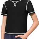 Haloumoning Boys Athletic Short Sleeve T-Shirts Kids Quick Dry Rash Guard Swim Shirt Tops Tees 5-14 Years (11-12 Years, Black)