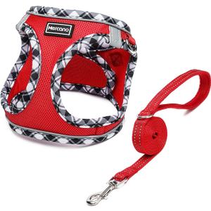 Mercano Soft Mesh Dog Harness and Leash Set, No-Chock Step-in Reflective Breathable Lightweight Easy Walk Vest Harnesses with Safety Buckle for Small Dogs, Cats (Red, M) (M (Chest: 15"-17"))