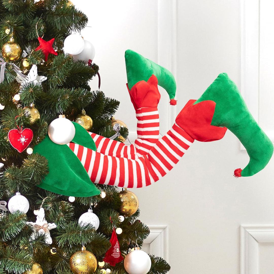 Geefuun 23 Christmas Elf Stuffed Legs Stuck Tree Topper Decorations -Xmas Holiday Indoor Outdoor Decor Party Ornaments and Decorations