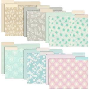 Juvale 12-Pack Cute Pastel Decorative File Folders - Letter Size (11.5 x 9.5 in) - Modern Floral Assortment & Solids - 1/3 Cut Tabs for Office Organization & School Supplies