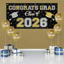8 x 2026 Graduation Party Plastic Backdrop - 65" x 32.7" Congrats Grad Banner in Black, Large Class of 2026 Decorations, Photography & Grad Party Supplies
