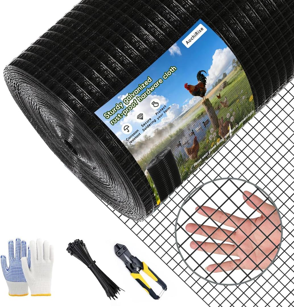 Galvanized Black Vinyl Coated Hardware Cloth, 1/2 Inch Mesh 19 Gauge