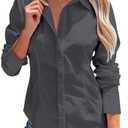 siliteelon Women's Button Down Shirts Long Sleeve Dress Shirts Wrinkle Free Collared Work Office Solid Blouses Corset Tops, XL