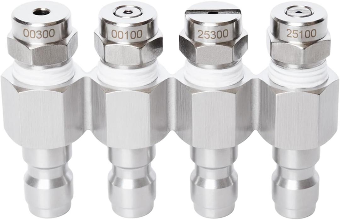 4-in-1 Pressure Washer Nozzle 2-3 GPM, 4 Way Adjustable Rod Spray Soft Wash Nozzle Tip Holder 1/4" Quick Connect for Downstream Injector, Car and Roof Washing(304 Stainless Steel 0 25)