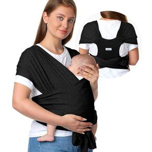 Baby Wrap Carrier Skin-Friendly Fabric, Easy to Wear Baby Carrier Sling T-Shirt Design, Hands Free Baby Carriers Newborn to Toddler 8-35lbs, Adjustable Buckle Suit for Waist 30-47inch, Black