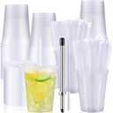 24 Set Lemonade Cups with Lids Include 32oz Clear Plastic Cups Straw Puncher Straws Lids Eyedropper Brush Summer Lemon Citrus Cold Cup for Party Lemonade Stand