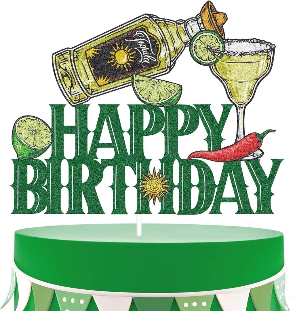 Tequila Happy Birthday Party Cake Topper - Cinco De Mayo Fiesta Supplies for Men - Taco Bout A Party Cocktail Decoration