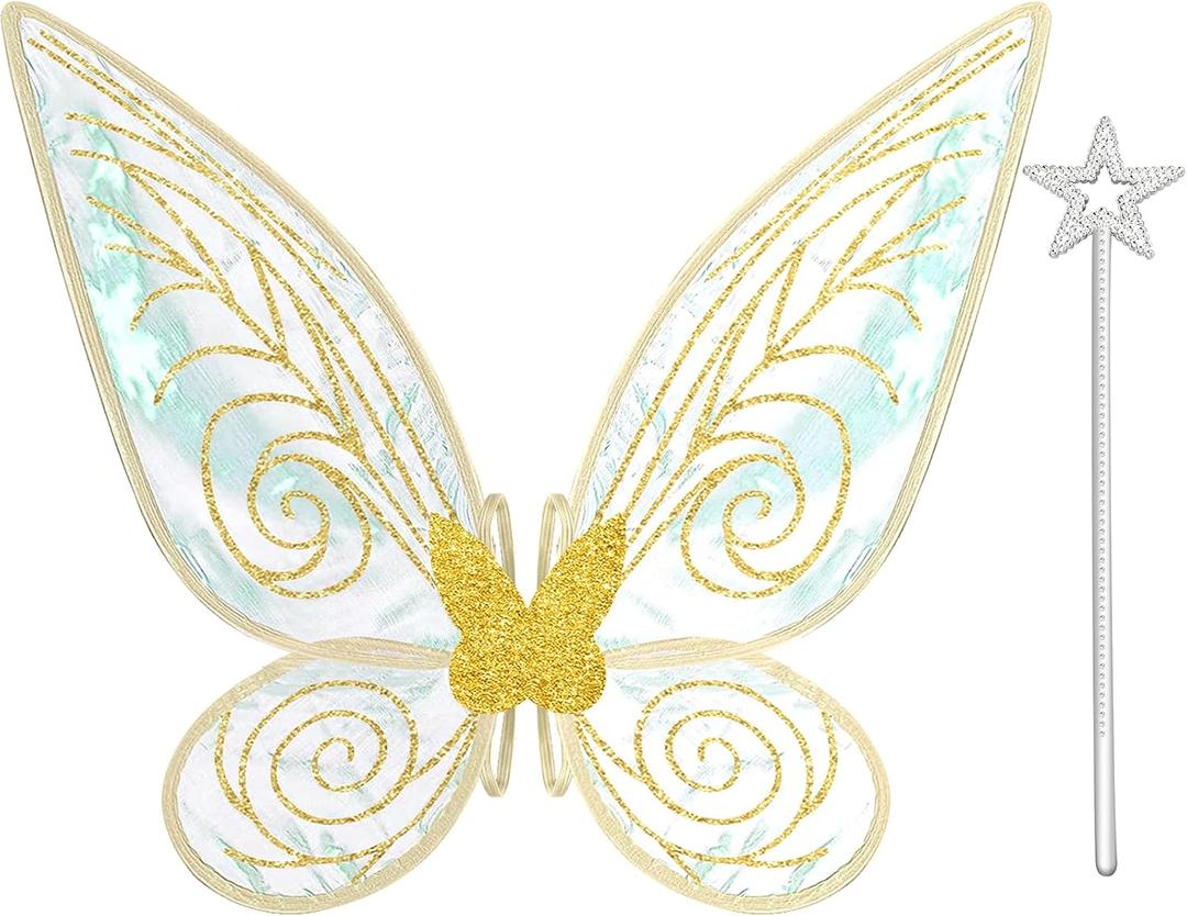quescu Fairy Wings for Adults,Butterfly Wings for Girls,Angel Wings,Fairy Costume for Women Halloween Dress Up Party Favor (Gold)