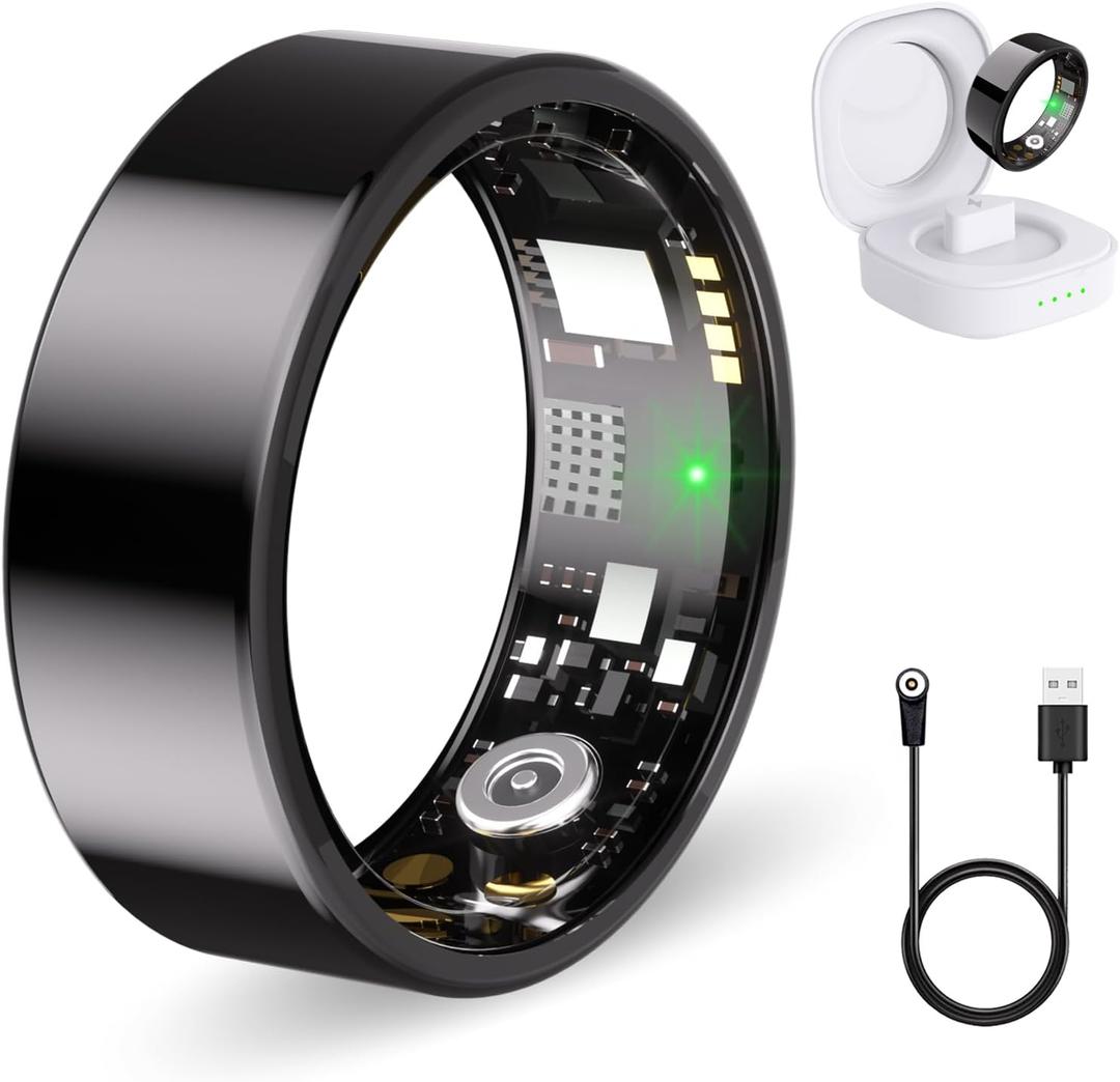 Smart Ring for Women Men Fitness Ring with Heart Rate, Blood Oxygen, Blood Pressure, Sleep Tracker, Step Tracker, IP68 Waterproof Health Ring for iOS & Android,No Subscription Fee (Black, 13#)