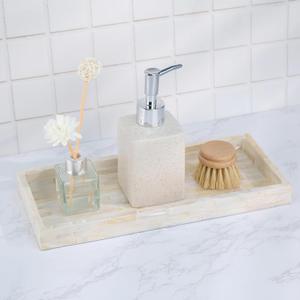 PEMAR Set of 1 Mother of Pearl Vanity Tray for Bathroom Counter, 11" Wooden Organisation Valet Tray for Perfume Makeup Bedroom Dresser Kitchen Sink Countertop Organizer, Toilet Tank (White Tiles)