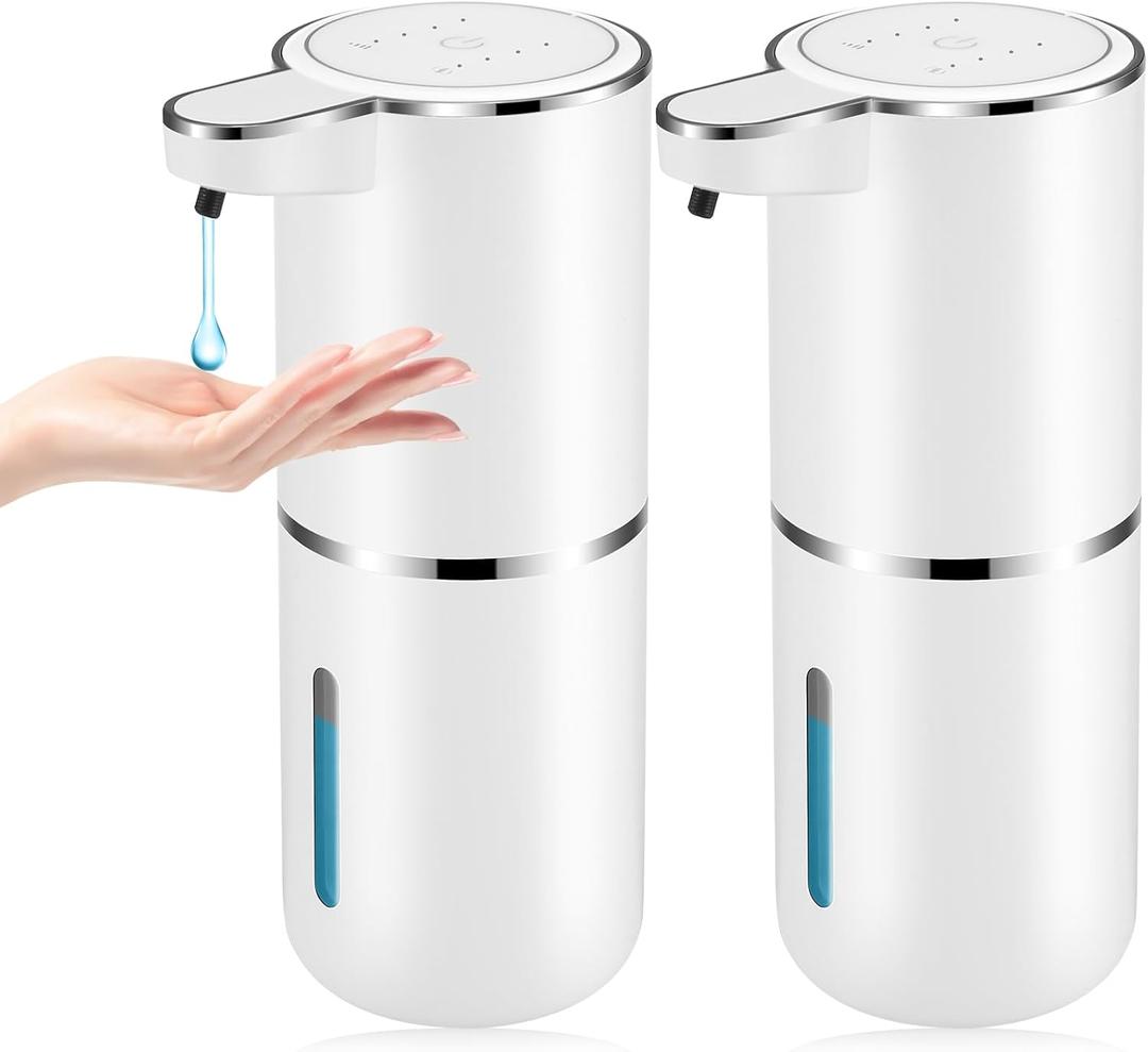 2 Pack Automatic Soap Dispenser,Automatic Liquid Soap Dispenser Touchless,12.8oz/380ml USB Rechargeabled Wall Mounted Smart Soap Dispensers for Bathroom Kitchen Dish Soap (White)