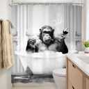 Newsely Funny Monkey Shower Curtain 60Wx72H Inch Chimpanzee in Bathtub Black White Animal Wildlife Boys Men Shower Curtain Bathroom Set Modern Cool Waterproof Bath Decoration Accessories Home Decor