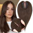 MY-LADY Human Hair Toppers for Women Real Human Hair Pieces Thin 8 * 10CM Silk Base with Lace Clip in Remy Hairpieces Hand-Tied Light Weight 10 Inch Dark Brown