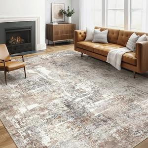 6x9 Area Rugs Washable Rug: Large Abstract Modern Soft Stain Resistant Indoor Floor Non Slip Accent Carpet for Living Room Bedroom Nursery Playroom Dining Room Office Dorm Home House Decor- Brown