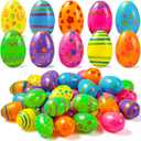 JOYIN 72PCS 2.3" Printed Empty Plastic Eggs, Bright Colorful Plastic Eggs Bulks for Festival Hunt, Filling Treats, Party Favor, Basket Stuffers, Classroom Prize Supplies