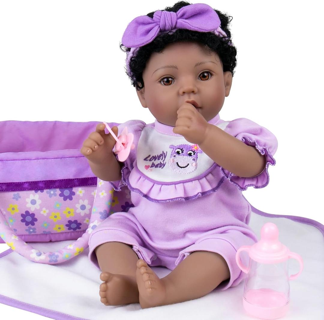 Aori Reborn Baby Dolls Black American Girl - 18" Lifelike Newborn Doll with Posable Limbs Weighted Body for Realistic Feel Handmade Collectible Gift Set Including Bassinet Outfit & Accessories