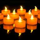 LANKER Flameless Candles with 6H Timer, Flickering Warm Yellow LED Tea Lights with Orange Base, Long Lasting Battery Operated Fake Candles for Party, Halloween and Christmas, Set of 24 (Orange)