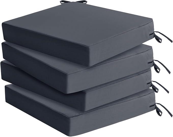 Outdoor Chair Cushions Set of 5: Waterproof & Color Fastness Seat Cushion for Patio Furniture - 22 x 22 x 3 Inch Chair Pads with Ties and Hidden Zipper - Patio Chair Cushion Replacement, Dark Grey