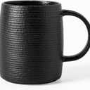 Ceramic Coffee mugs, 22 oz, Extra Large Mugs, Big Tea Cups, Large Handle, Pottery Mugs, Big Belly, Matte Finish Glaze, Wide Bottom, stripe pattern, Microwave and Dishwasher Safe (Black)