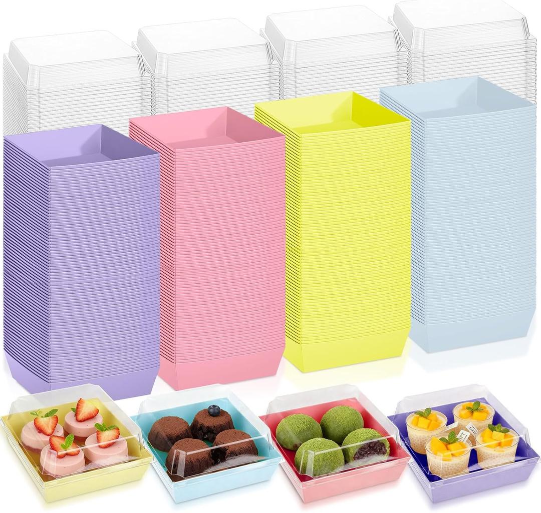 Vesici 100 Pcs 5 Inch Small Charcuterie Boxes with Clear Lids Cake Slice Containers Paper Bakery Boxes Disposable Food Containers for Dessert Cookie Sandwich Mini Cake Strawberry